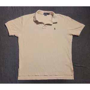 Polo Ralph Lauren Shirt Mens Size Large Beige Brown Pony Short Sleeve 100%Cotton